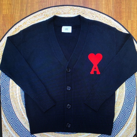 Ami Black Cardigan with Red Heart Accent - Picture 1 of 6